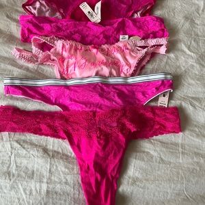 5 hot pink pair of M size Victoria secret panties. 4nwt 1 nwot. 2 thong 3 bikini